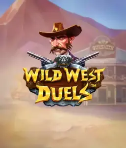  Step into the rugged world of "Wild West Duels" by Pragmatic Play, featuring a tough gunslinger ready for a showdown. The image features a stern cowboy with crossed pistols, framed by a desert backdrop. His focused expression and detailed attire capture the essence of the Old West. The game's title is clearly displayed in an ornate font, adding to the adventurous theme. 